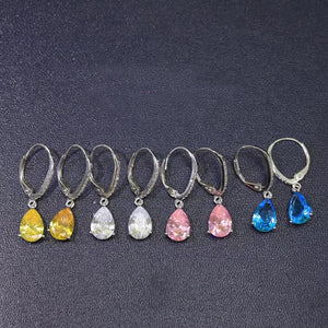 925 Sterling Silver Water Drop Stone Earrings Pink Yellow Jewelry