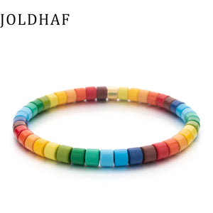 Colorful Enamel Beads Elastic Bracelets Bohemian Rainbow Jewelry