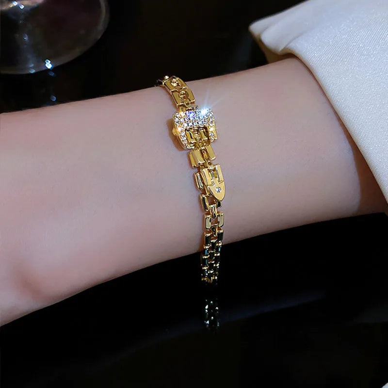14K Real Zirconia Buckle Bracelet for Women: High-end Texture Pendant Jewelry