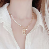 Retro Pearls Necklace Women Charm 14k Plated 3 layers Pendant