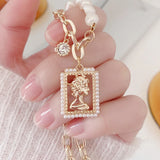 Retro Pearls Necklace Women Charm 14k Plated 3 layers Pendant