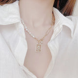 Retro Pearls Necklace Women Charm 14k Plated 3 layers Pendant