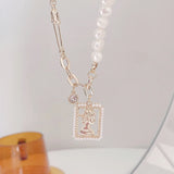 Retro Pearls Necklace Women Charm 14k Plated 3 layers Pendant