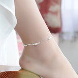 Double Layer Oval Frosted Bead Pendant Anklets 925 Sterling Silver Foot Chain