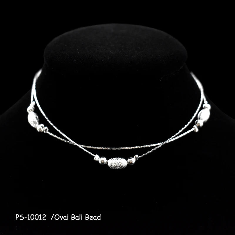 Double Layer Oval Frosted Bead Pendant Anklets 925 Sterling Silver Foot Chain