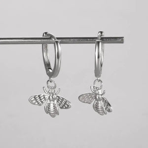 925 Silver Bee Zirconia Hoop Earrings Women