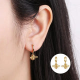 925 Silver Bee Zirconia Hoop Earrings Women