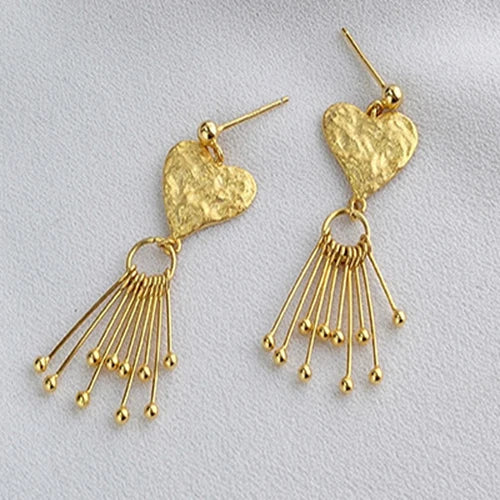 S925 Sterling Silver Long Tassel Earrings Gold-plated Love Design