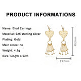 S925 Sterling Silver Long Tassel Earrings Gold-plated Love Design