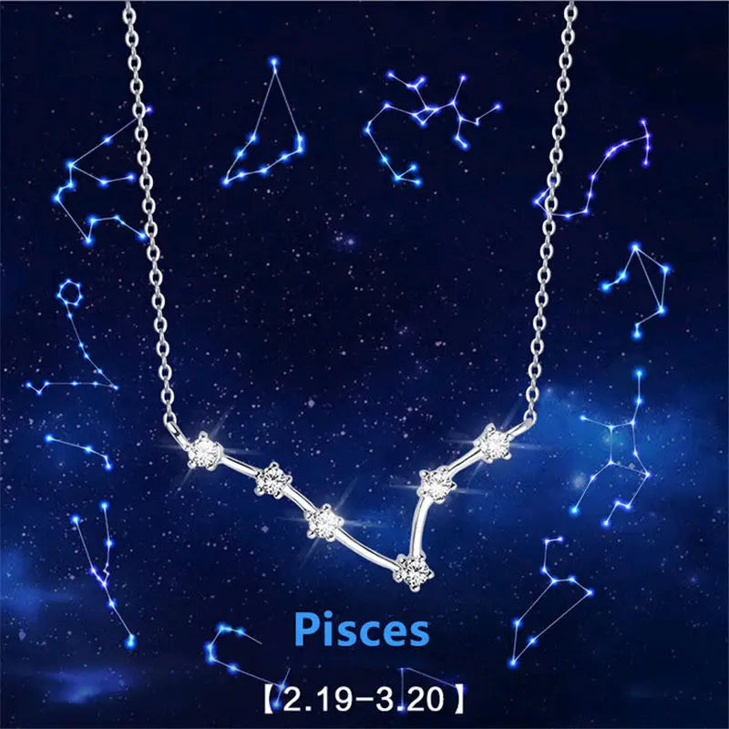 12 Zodiac Constellations 925 Silver Necklaces Women Jewelry Horoscope Gift