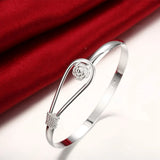 925 Silver Flower Cuff Bangle Bracelet Romantic Gift