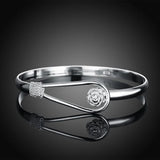 925 Silver Plant Flower Cuff Bangle Bracelet For Women