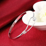 925 Silver Flower Cuff Bangle Bracelet Romantic Gift