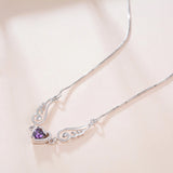 925 Silver Angel Wing Zircon Necklace Purple Heart Pendant