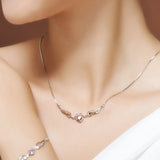 925 Silver Angel Wing Zircon Necklace Purple Heart Pendant