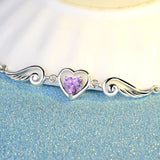925 Silver Angel Wing Zircon Necklace Purple Heart Pendant