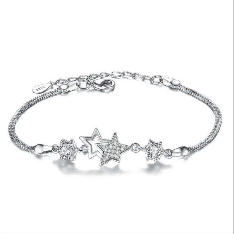 925 Silver Bracelet Zirconia Star Flower Pulseira Feminina