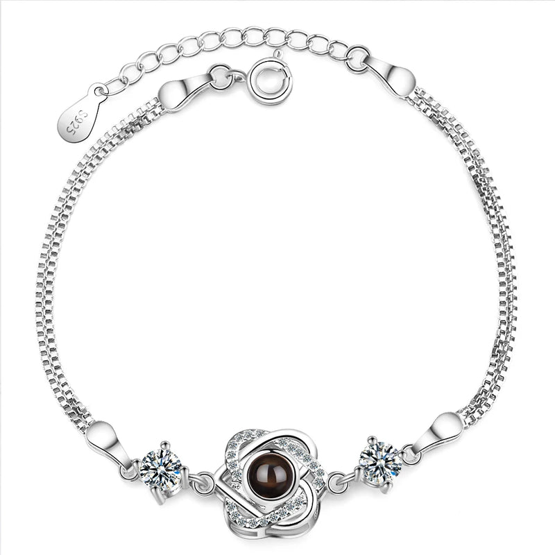 925 Silver Zirconia Heart Double Layer Chain Bracelet