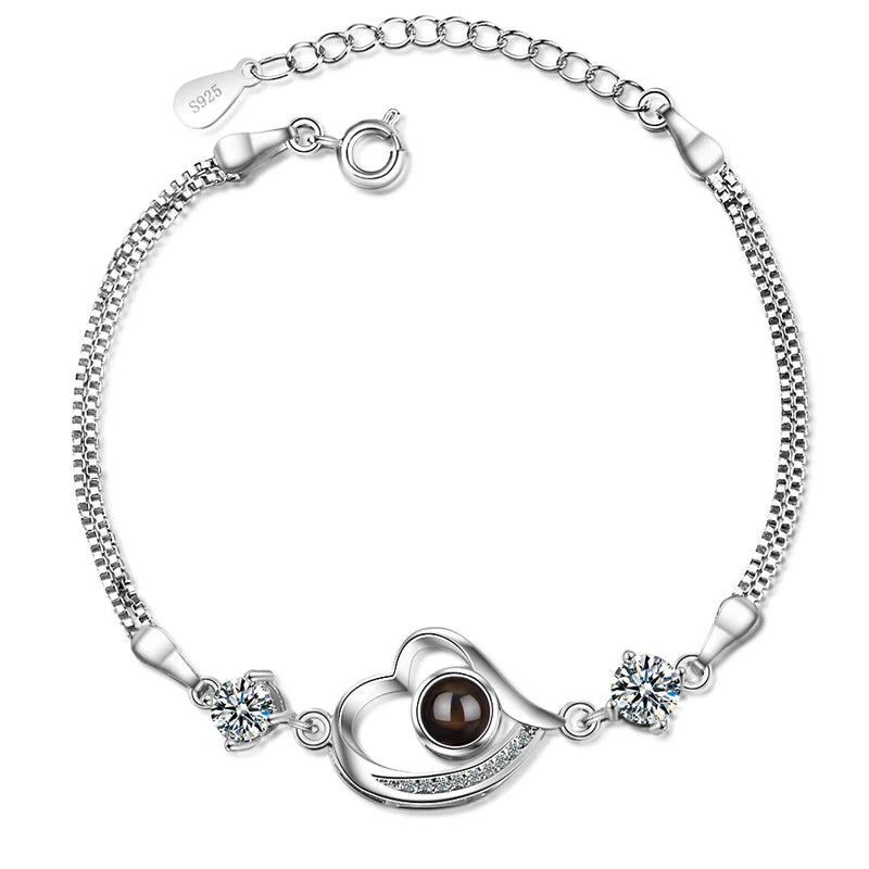 925 Silver Zirconia Double Layer Heart Bracelet for Women