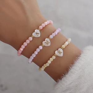 Colorful Stone Bead Bracelet Initial Letter Bracelet Women Gift