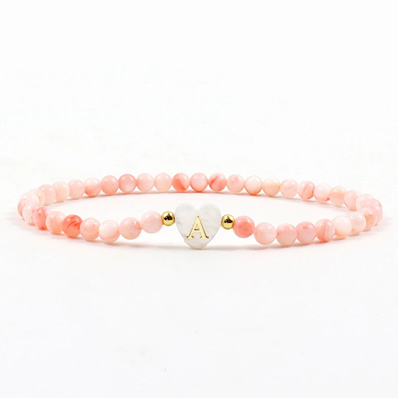 Colorful Stone Bead Bracelet Initial Letter Bracelet Women Gift