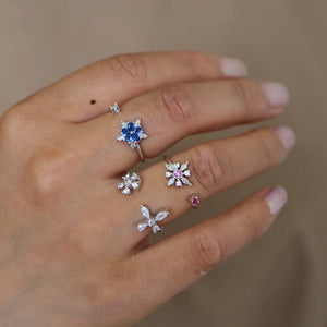 Adjustable Flower Crystal Finger Rings Color&Silver Plated Women Jewelry