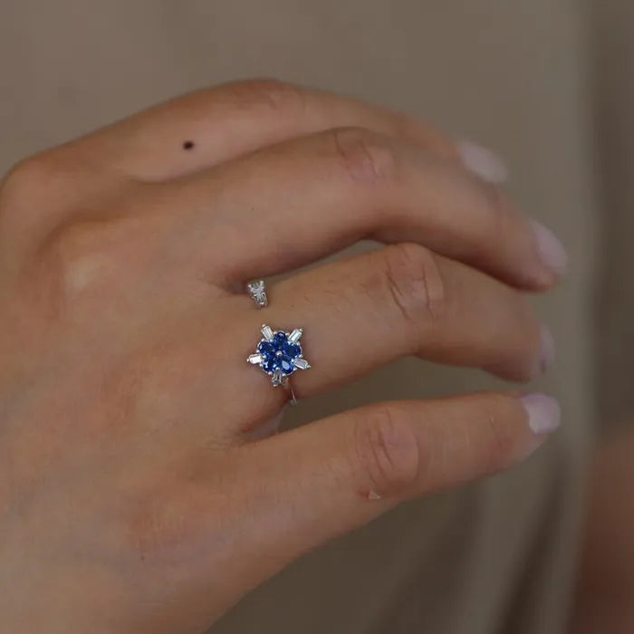 Adjustable Flower Crystal Finger Rings Color&Silver Plated Women Jewelry