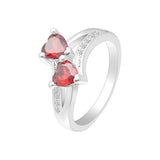 Double Heart Red/Blue/Rainbow CZ Ring Engagement Jewelry