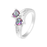 Double Heart Red/Blue/Rainbow CZ Ring Engagement Jewelry