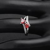 Double Heart Red/Blue/Rainbow CZ Ring Engagement Jewelry