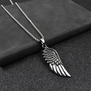 Feather Men Pendant Necklace Vintage Stainless Steel Box Chain Necklace