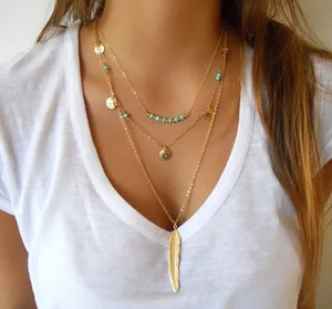 Coin Tassels Lariat Bar Necklaces Beads Choker Feather Pendants Bijoux