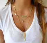 Coin Tassels Lariat Bar Necklaces Beads Choker Feather Pendants Bijoux