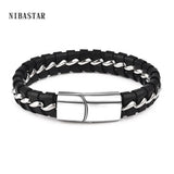 Men's Braided Leather Bracelet with Steel Buckle