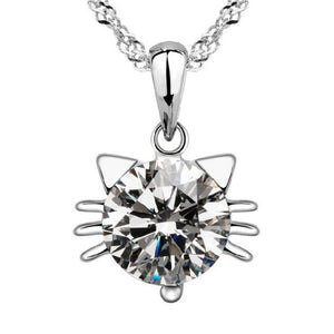 Sterling Silver Kitten Cat Zirconia Necklace