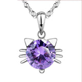 Sterling Silver Kitten Cat Zirconia Necklace