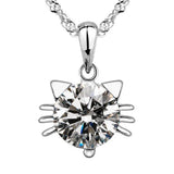 Sterling Silver Kitten Cat Zirconia Necklace