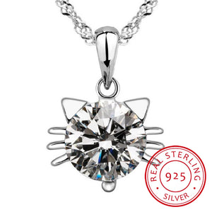 Sterling Silver Kitten Cat Zirconia Necklace