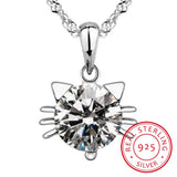Sterling Silver Kitten Cat Zirconia Necklace
