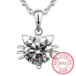White/Purple Zirconia Cat Necklace 925 Silver