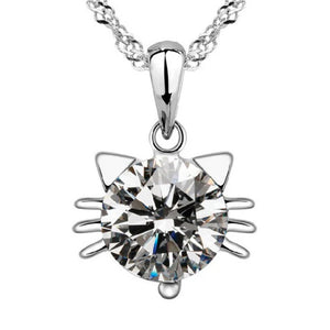 Hollow Kitten Cat White/Purple Zirconia Pendant Necklace
