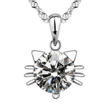 Hollow Kitten Cat White/Purple Zirconia Pendant Necklace