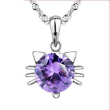 Hollow Kitten Cat White/Purple Zirconia Pendant Necklace