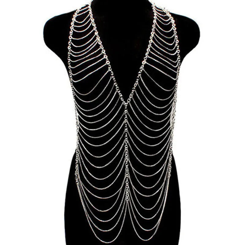 Punk Heavy Metal Tassel Body Chain Long Necklaces