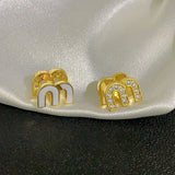Hot M Stud Earrings Asymmetric Letter Ear Rings Enamel Zircon Earrings