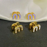 Hot M Stud Earrings Asymmetric Letter Ear Rings Enamel Zircon Earrings