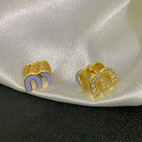 Hot M Stud Earrings Asymmetric Letter Ear Rings Enamel Zircon Earrings
