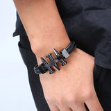 Men's Silver Titanium Steel Blood Hand Weave Leather Bracelet
