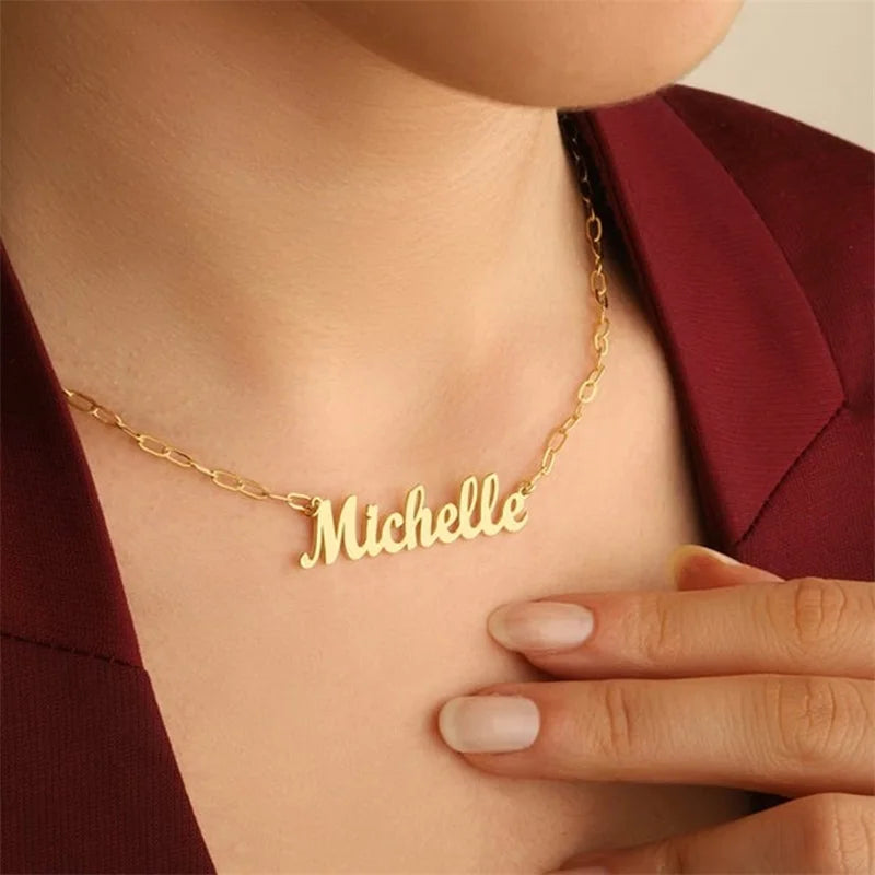 Stainless Steel Hot Paperclip Chain Necklace Custom Name Pendant 18K Jewelry