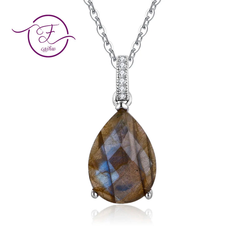 Labradorite & Yellow Agate Pendant Necklace 13*18MM
